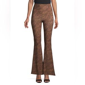 Free People Harper Printed Flared Pull-On Pants in a brown ditsy floral print